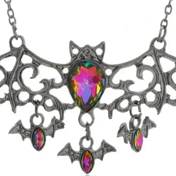 Gothic Crystal Demon Bat Alloy Pendant & PU Mexican Ethnic Purse - Picture 2 of 4